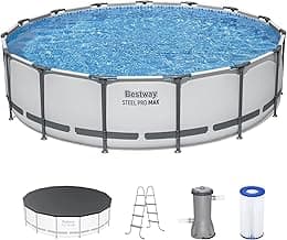 Bestway Steel Pro MAX 15' x 42" Above Ground Pool, Round Metal Frame Outdoor Swimming Pool Set with Filter Pump, Ladder, and Cover, Gray