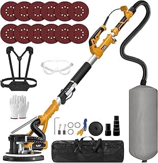 GEVEELIFE Drywall Sander, 880W 7.33A Electric Drywall Sander with Vacuum Dust Collector, 5 Variable Speed 1000-2100RPM, LED Light, Foldable & Extendable Handle, 12 Sanding Discs (Dark Orange)