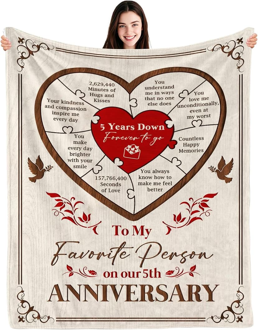 5 Year Anniversary Blanket Gift - 5 Year Anniversary Wedding Gifts for Him Her, 5th Anniversary Marriage Gifts for Husband Wife, Happy 5th Anniversary Blanket for Couple, 60"x50"