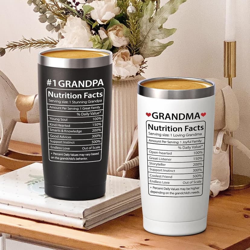Lifecapido Gifts for Grandparents, 20oz Nutrition Facts Grandma Grandpa Tumbler Set, Grandparents Christmas Birthday Mothers Day Fathers Day Announcement Gifts for Grandma and Grandpa