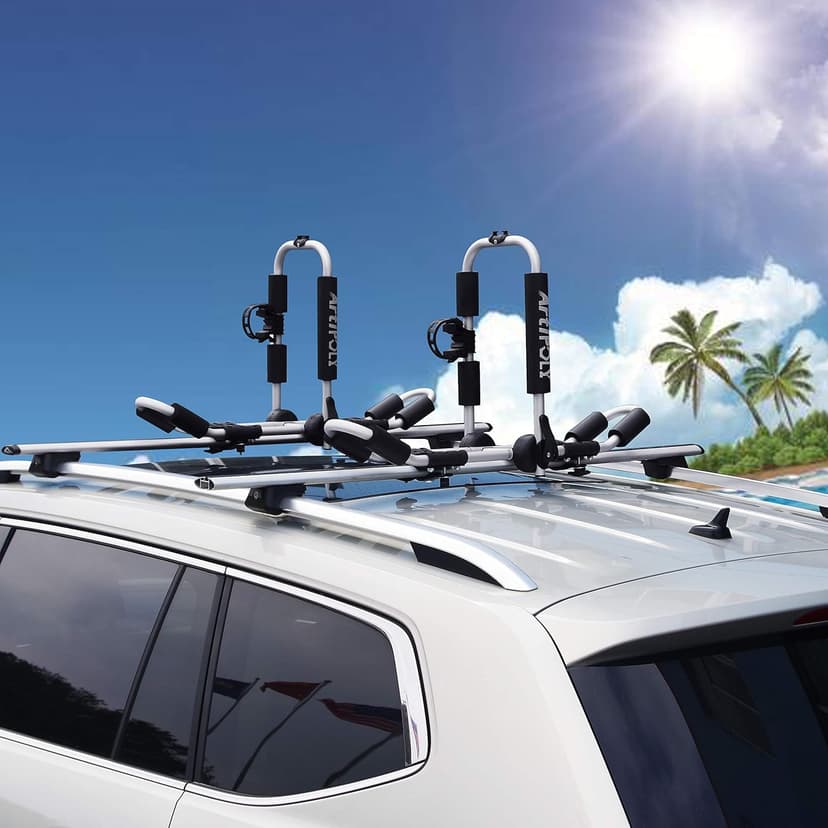 ARTIPOLY Kayak Roof Rack for 2 Kayaks, 4-in-1 Multifunction Bilateral Kayak & Canoe Car Racks J-Bar with Paddle Holder for Easy Mount Kayak/Surf/Ski/Canoe/SUP on SUV, Car and Truck Crossbar