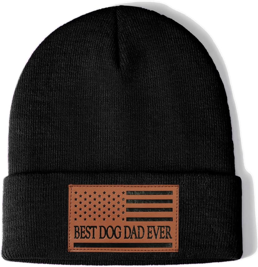 Best Dog Dad Ever Gifts American Flag Leather Animal Lovers Beanie Hat Christmas Stocking Stuffers Birthday Gifts