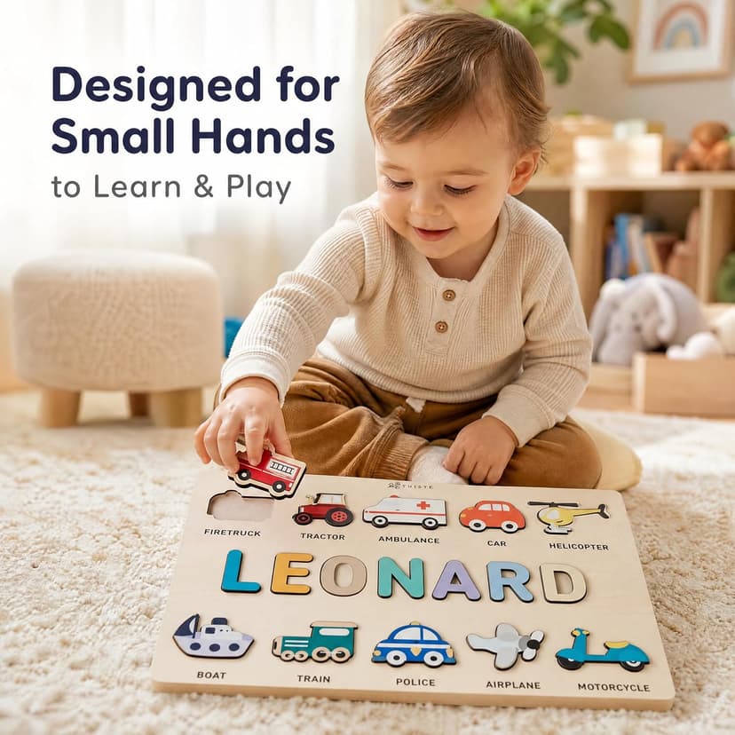 Personalized Name Puzzle for Toddlers 1-3 | Custom Wooden Baby Gift | 1st Birthday, Baby Shower & Easter | Montessori Learning Toy | Nursery Decor for Boys & Girls - Set 5 B0D4KLXXHC