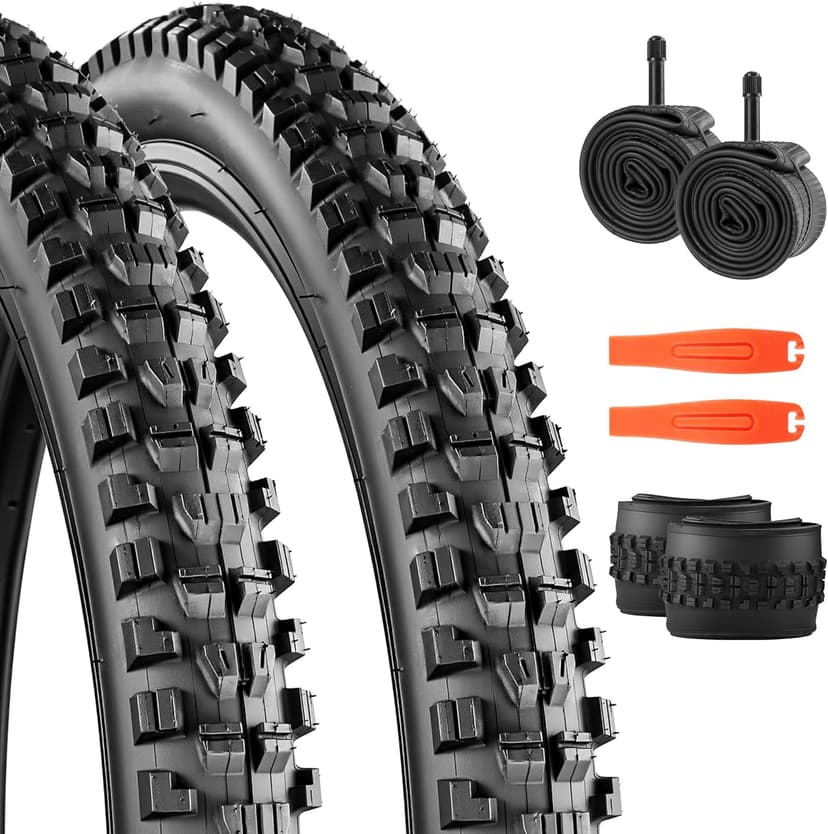 WEEROCK MTB Bike Tire Two Pack 26/27.5/29 Inch Tire Folding Bead Replacement Tyre, 2.3 Inch Wide Mountain Bicycle Tires with Inner Tubes, Black/Brown Wall Side