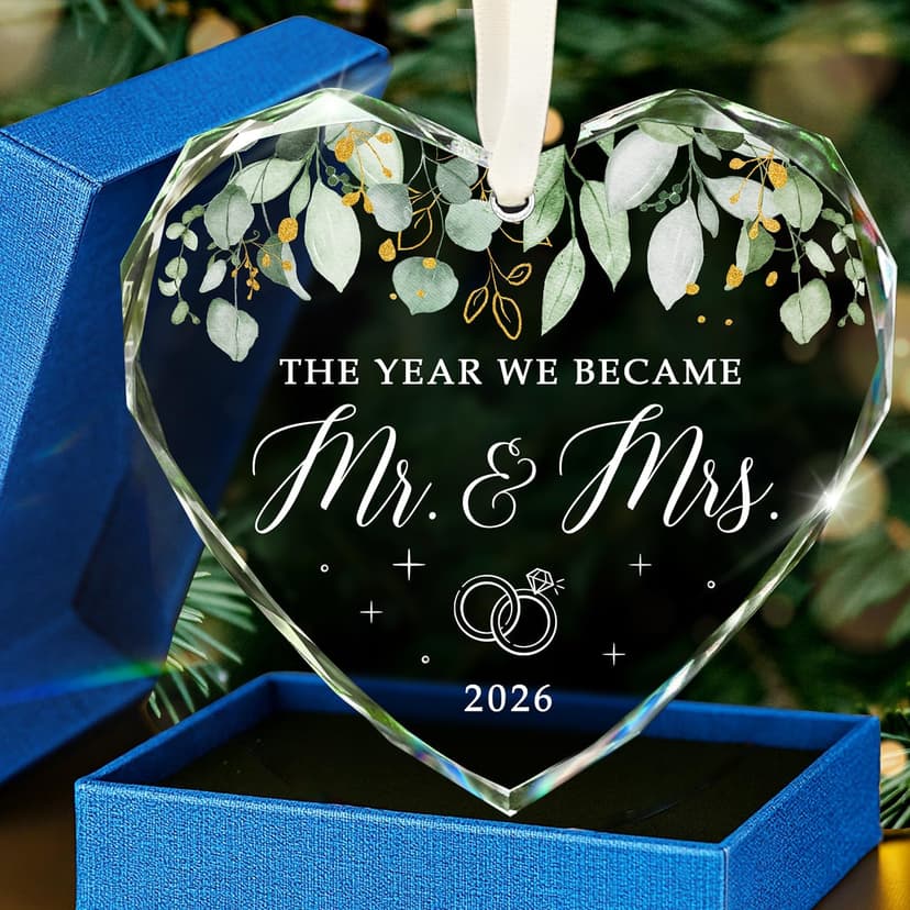 HEXMOZ Wedding Gifts for Couples 2025 - Mr and Mrs Gifts - Bridal Shower Gift, Wedding Ideas for Newly Wed, Bride, Future Mr Mrs - Just Married Glass Ornament 2025, 1st Married Couple Christmas Decor