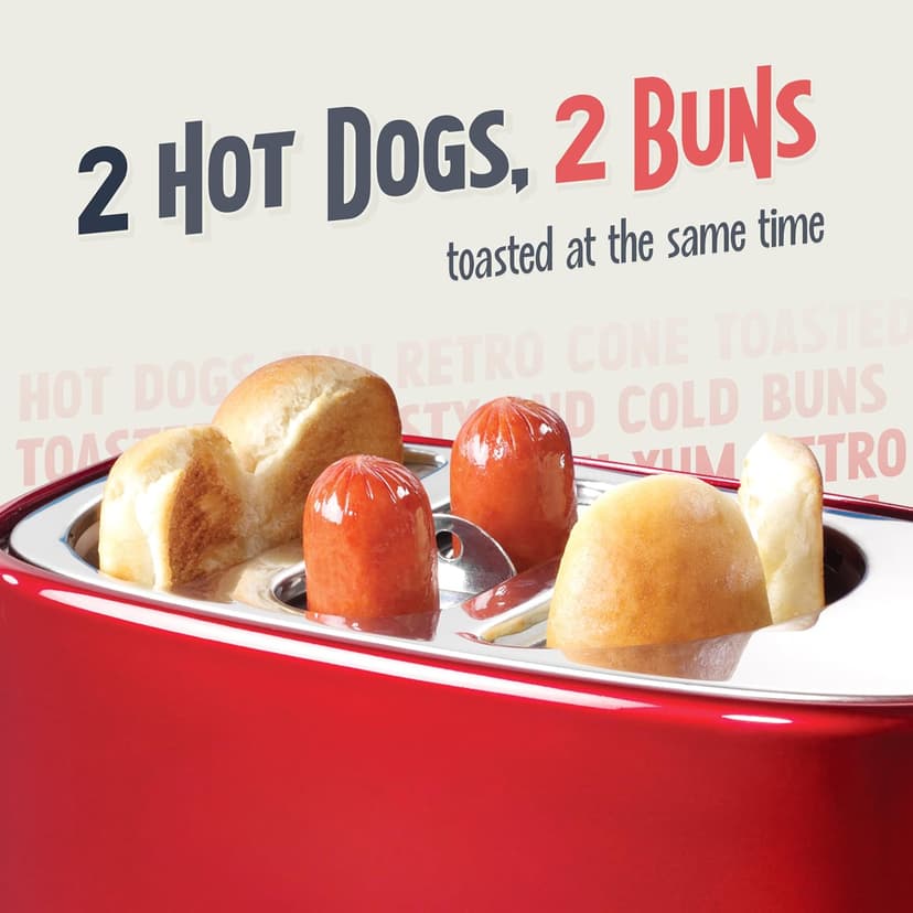 Nostalgia HDT600RETRORED Retro Pop-Up 2 Hot Dog & Bun Toaster, with Mini Tongs, Works with Chicken, Turkey, Veggie Links, sausages & Brats B005Q8X6IO