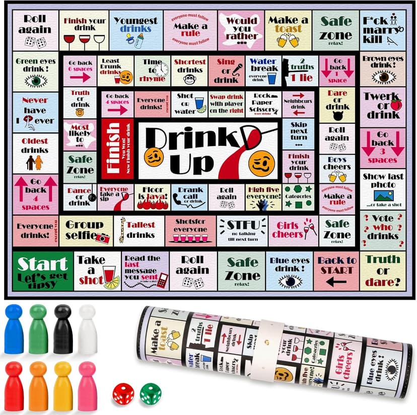 Drinking Board Games for Adults Girls Night,Waterproof Leather Mat Drinking Games,Party Interactive Drinking Game Playmat, Bachelorette Party,Family Play or Any Occasion,Age 21+,2-8 Players