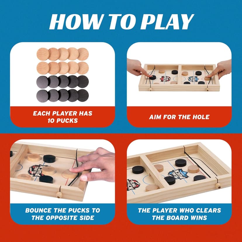 Fast Sling Puck Game - Super Winner Slingshot Puck Board Game - Sling It Shot 2 Player Hockey Table for Kids, Teen and Adults - Christmas Indoor Family Tabletop Games