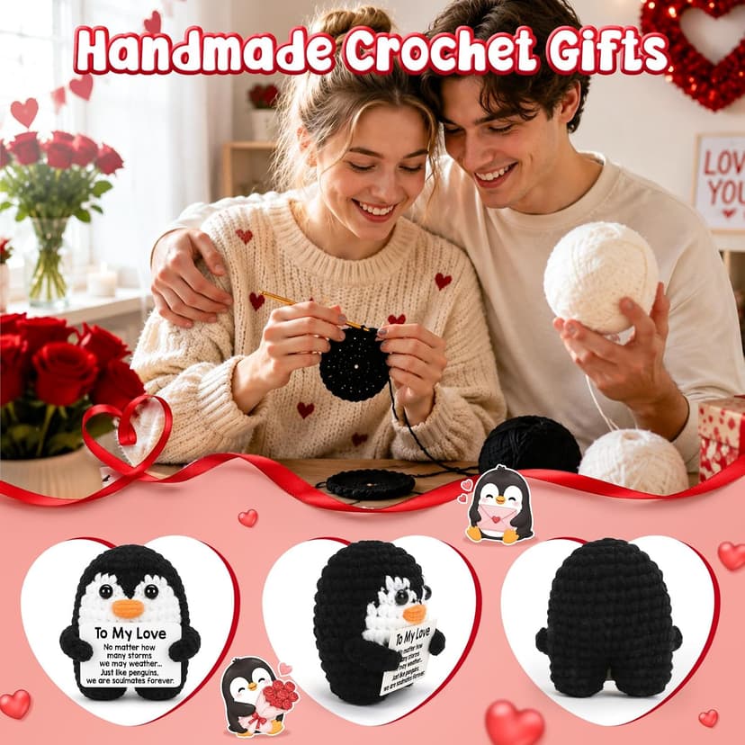 Gifts for Him Her Boyfriend Girlfriend, To My Love Handmade Crochet Penguin Present, Wedding Anniversary Birthday Gift for Women Men, Romantic I Love You Gift for Couples Wife Husband Christmas