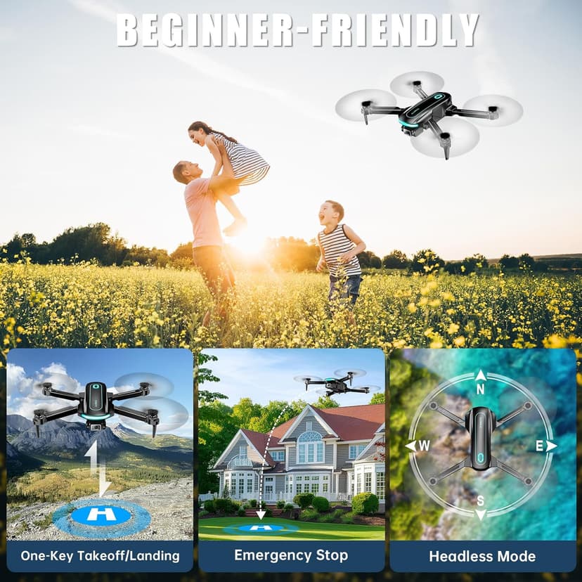 Drone with Camera for Adults and Beginners, 1080P HD FPV Foldable Mini Drone for Kids, 2 Batteries, Carrying Case, Trajectory Flight, Gravity Control, One-Key Takeoff/Landing, 360° Flip, Toys for Gift