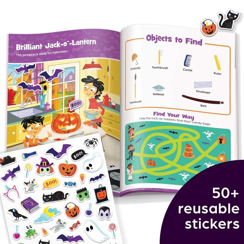 Halloween Hidden Pictures Puffy Sticker Playscenes: Halloween Activity Book for Kids 36 Featuring Over 175 Hidden Objects, 50 Reusable Puffy Stickers ... Games (Highlights Puffy Sticker Playscenes)