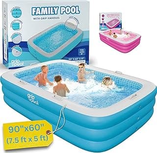 Premium Large Inflatable Pool with Soft Floor, Handles and Drain for Adults and Kids, 90"x60"19" Durable Blow Up Outdoor Swimming Pool for Backyard, Summer Gift, Family Size Kids Pool