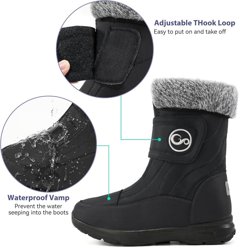 Almusen Snow Boots for Womens Winter Shoes: Warm Fur Lining Mid Calf Boots Women Anti Slip Waterproof Hook Loop Comfortable Outdoor Boot
