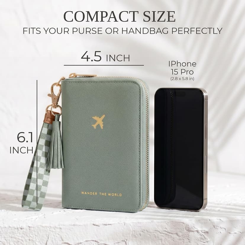 All-in-One Organizer for Women Holds up to 4 Passports, w Card Slots and Keychain - RFID Blocking Keeps Documents Safe Beautiful Passport Holder And Travel Wallet with Wristlet Strap B0FVNQP2BL