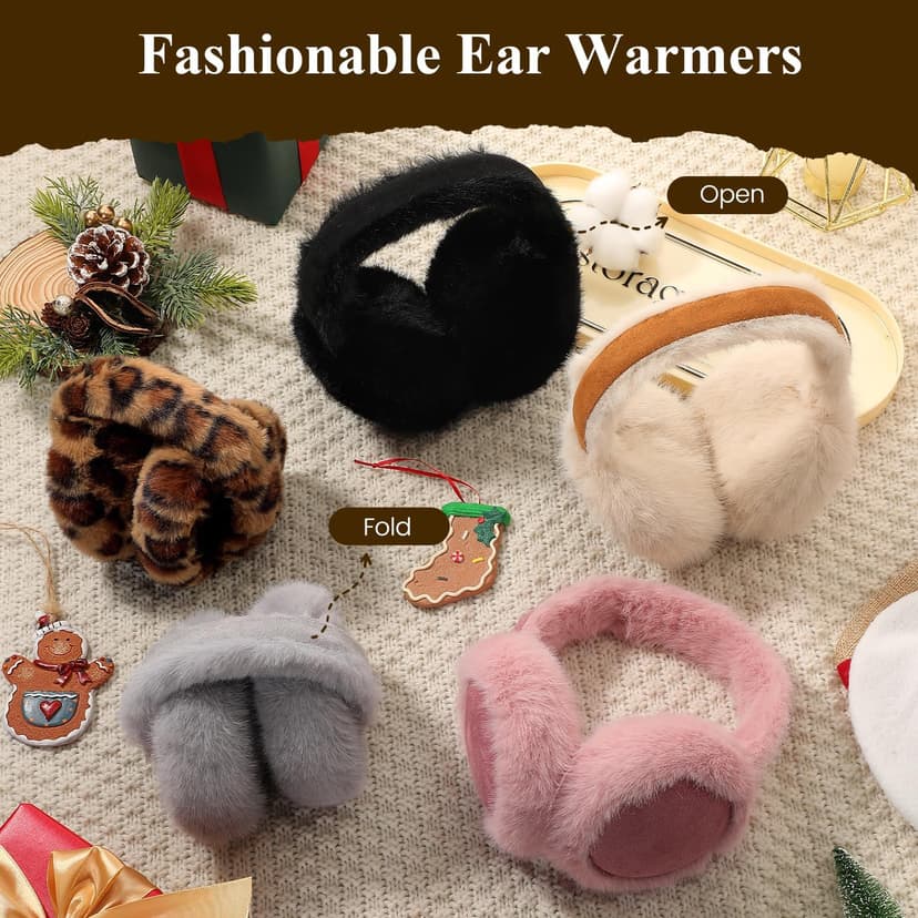 Clothirily EarMuffs for Women, Faux Fur Warm Ear Muffs for Winter, Foldable Winter Ear Covers, Fuzzy Ear Warmers for Women