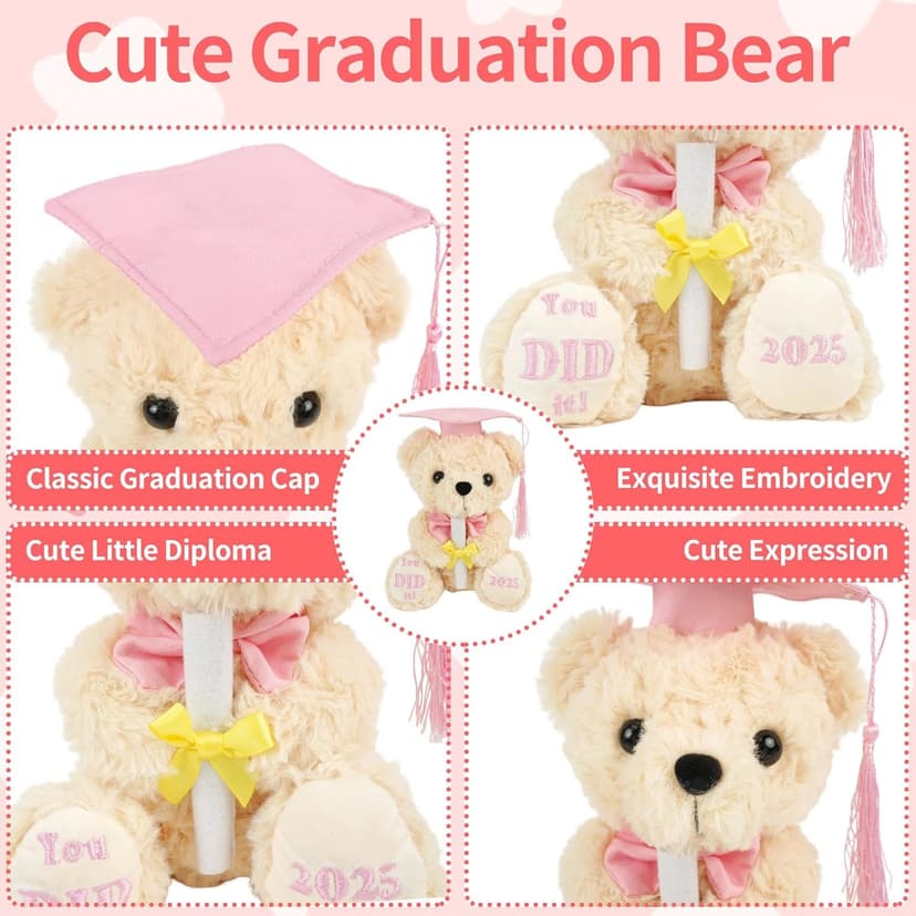 Class of 2025 Graduation Bear - Kindergarten Graduation Gift for Girls,Stuffed Plush Teddy Bear with Cap & Diploma, High School Graduation Gifts for Her, Grad Bear Gift 2025-8 Inch| You DID it (Pink)