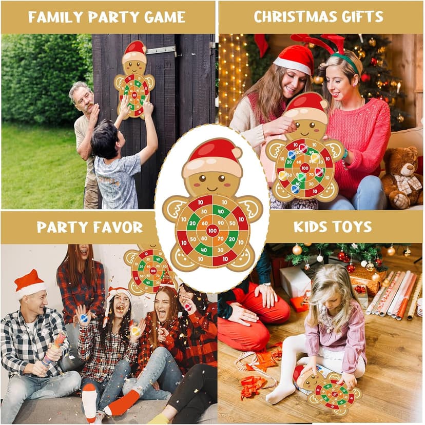 YQUQWN Large Christmas Dart Board for Kids 28.7 Inch Gingerbread Man Target with 12 Sticky Balls Hook Christmas Indoor Decorations Party Toys Gifts for Family