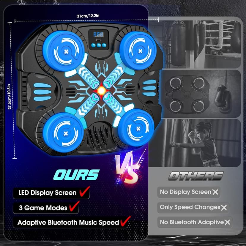 Boxing Machine with Music for Kids Sports Toy-3 Game Modes & 14 Levels, 4 5 6 7 8 9 10 Year Old Boy Girl Christmas Toys Birthday Gifts, Wall Mounted Bluetooth Punching Target with Scoring & Gloves
