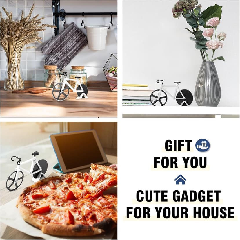 Bicycle Pizza Cutter Wheel - Gifts for Cyclists, Men, Dad, Bike Lovers - Funny Kitchen Gadgets - Cool Father’s Day, Christmas, Birthday, White Elephant Gifts - Stainless Steel Pizza Slicer(White) B09TRFQ5XT