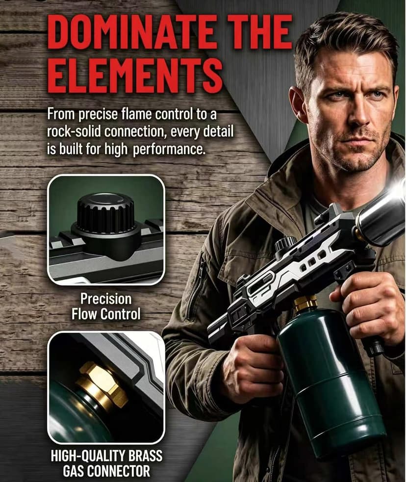 Powerful Propane Torch Gun, Gift for Men Dad, Culinary Blow Kitchen Cooking Torch for Steak Searing, Campfire Charcoal Starter for Blackstone Griddle Accessories (Tank Not included) Black Silver B0GY8KPHDB