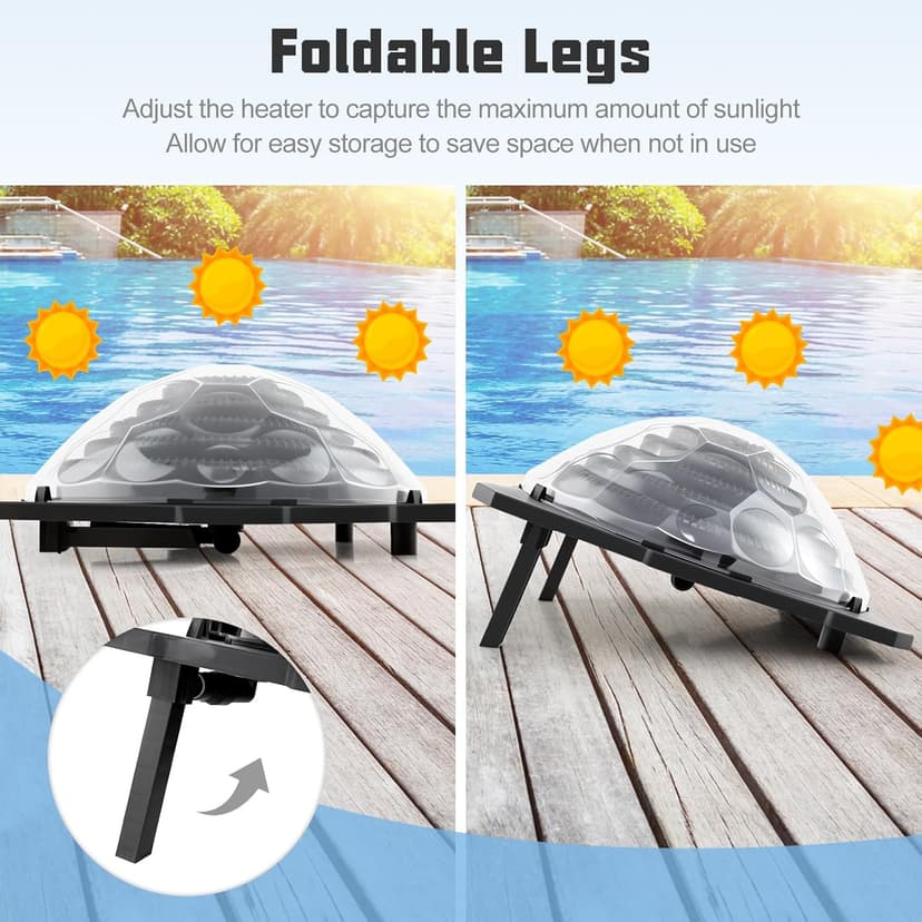 Goplus Solar Pool Heater Above Ground, Inground Swimming Pool Dorm Heater with Rotatable Hose Connectors and Foldable Legs, Solar Powered Water Heating