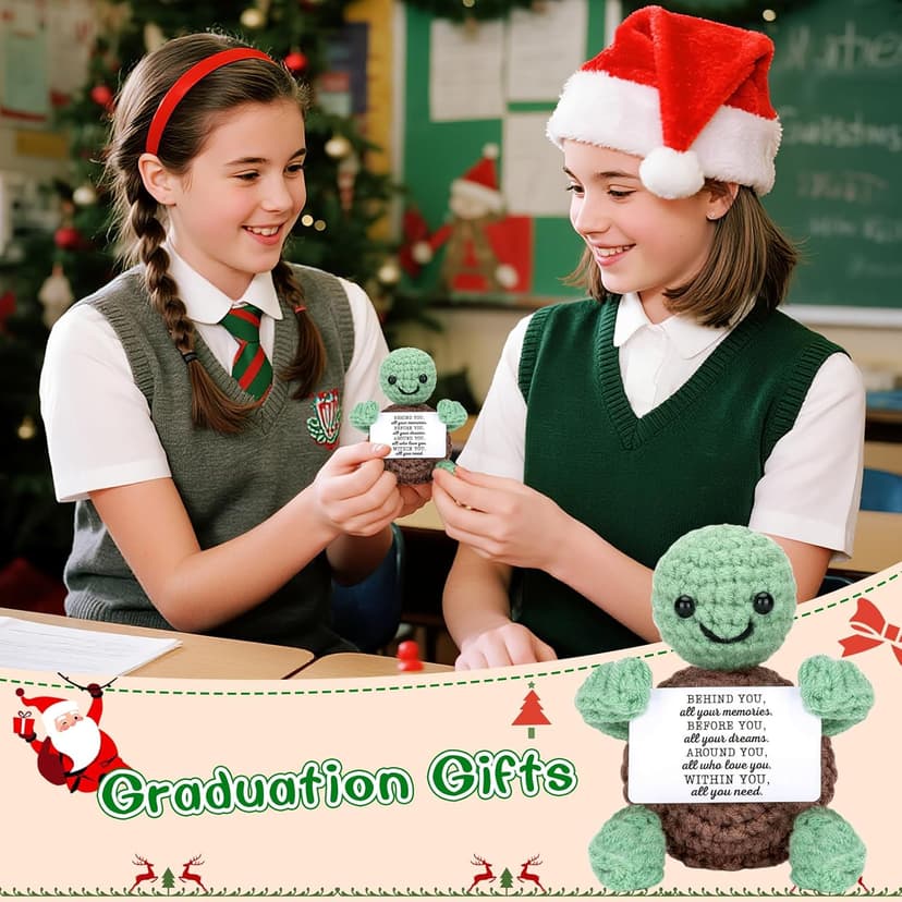 Mini Funny Turtle Graduation Gifts for Her Him College High Middle Elementary School Preschool Kindergarten Christmas Graduation Gifts, 2025 Graduates Handmade Emotional Positive Crochet Turtle