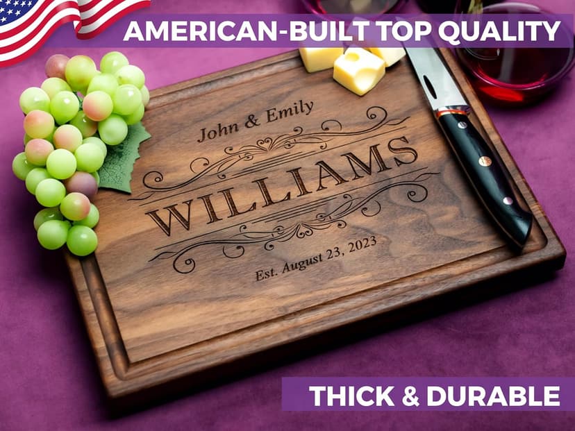 Personalized Cutting Board - Custom Engraved Wood Charcuterie Board - Best Wedding Gift Idea for Couples (Bride & Groom), Newlyweds - Handcrafted in USA from Premium Hardwood 002