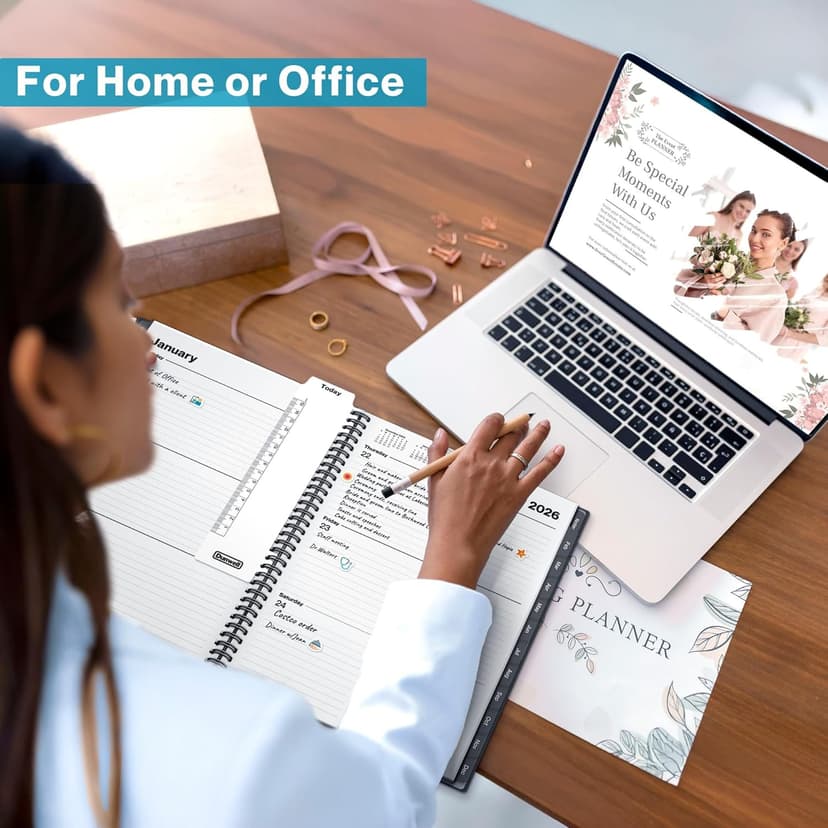 Dunwell 2026 Planner Book 8.5x11, Weekly Monthly Calendar, Jan to Dec, Large Daily Organizer with Laminated Tabs, Bookmark, Notes Section & Stickers