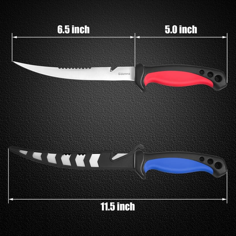 Sidomma 2 pcs Fishing Fillet Knife Set Stainless Steel 6.5 Inch Pro Fish Knife for Filleting, Fishing Gear, Fishing Tool Set, Fishing Sccessories Gifts for Men