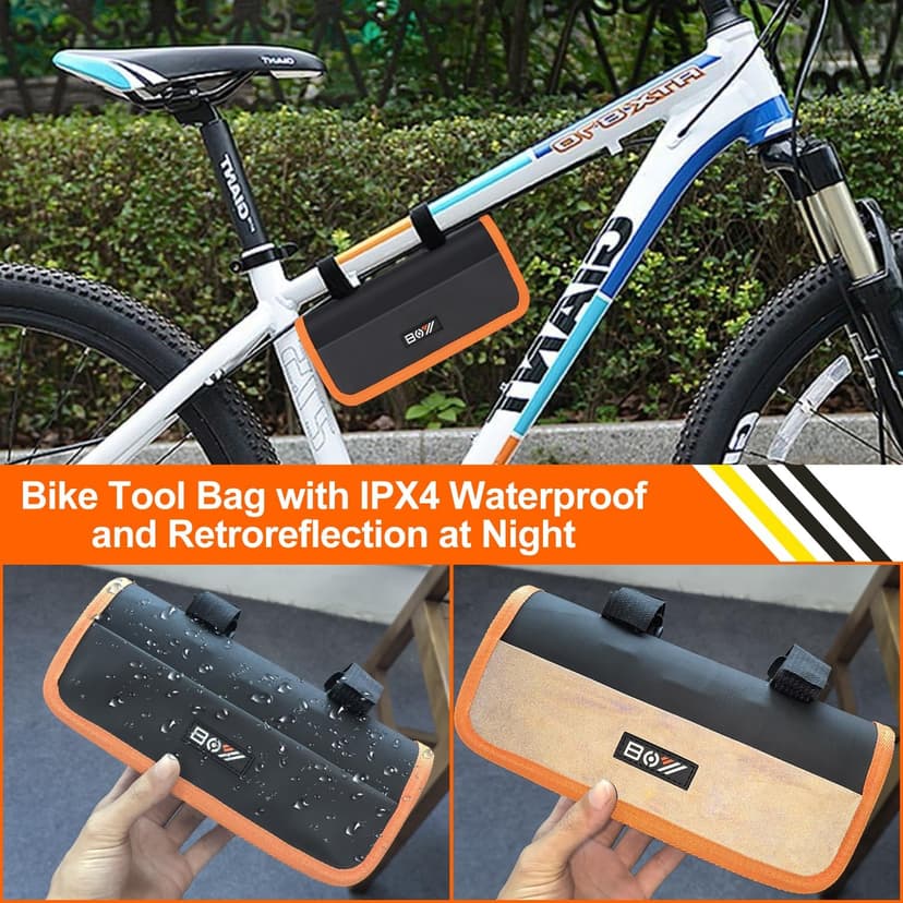 Bicycle Repair Bag With Tire Pump, Portable Tool Kit for Camping Travel - Bike Glueless Patches, Maintenance Essentials All in One Safety Kit B079K5N7KF