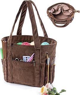 Crochet Bag and Tote - Corduroy Yarn Bag - Yarn Holder for Crocheting - Crochet Storage Bag for Crochet Hooks, Crochet Accessories, Knitting Bag for Crochet Lovers, Mother's Day Gift