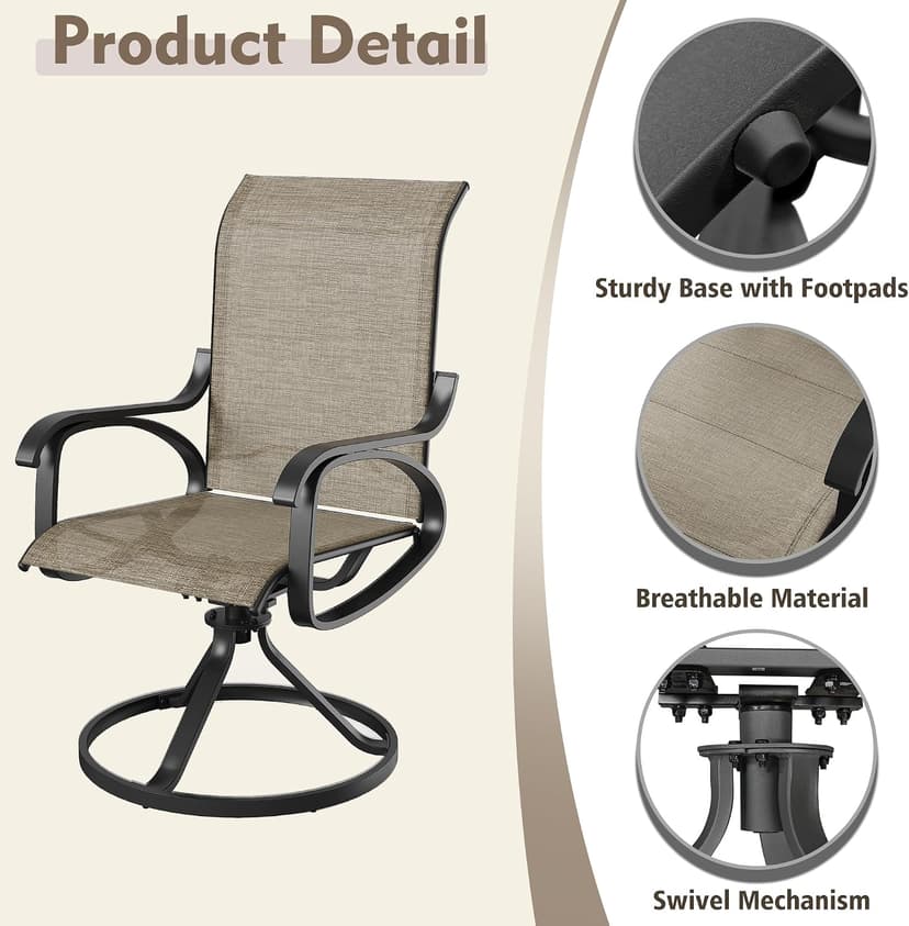 Patio Swivel Chairs Set of 4, All Weather Outdoor Rocking Chair with Textilene Breathable Back, Metal Frame, Patio Dining Chair for Backyard, Garde, Porch and Deck (4, Dark Brown)