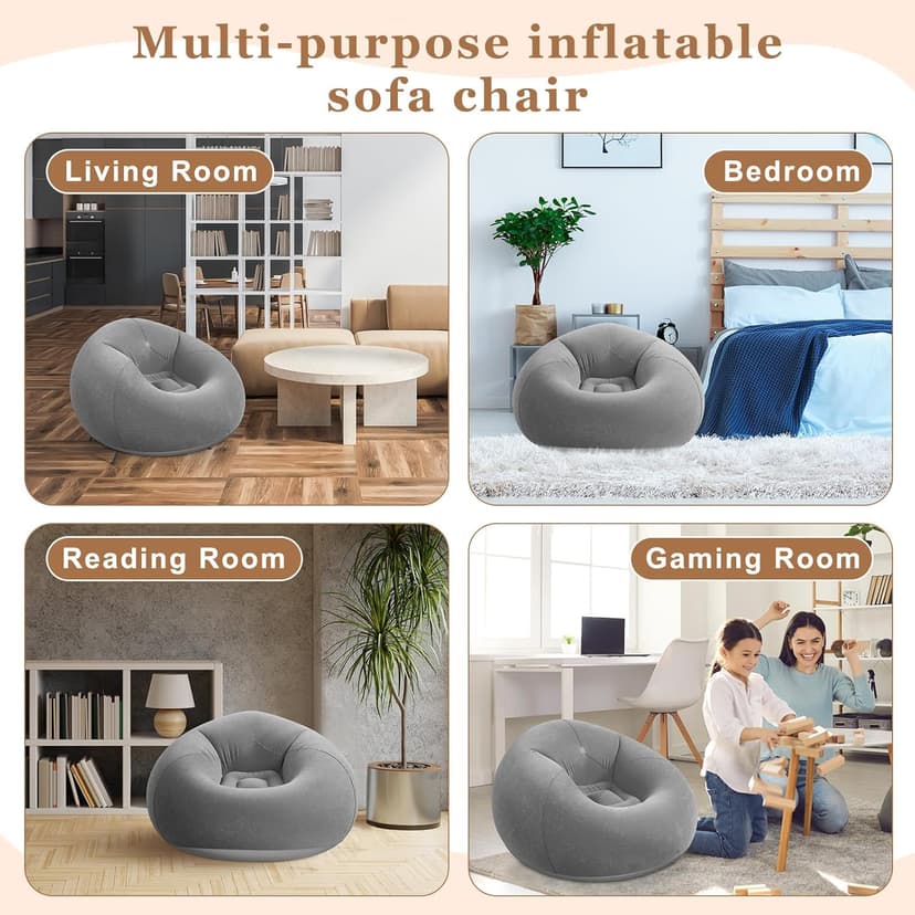 Realspring 6 9 12 Pcs Inflatable Bean Bag Chairs for Adults with Electric Air Pump, Blow up Couch Folding Portable Inflatable Couch Lazy Sofa for Outdoor Movie Night Camping(Gray,6 Pcs)