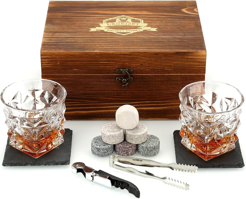 Wooden Whiskey Glass Gifts For Men - Charred Wood Bourbon Whiskey Glasses, Perfect for Men Who Have Everything, Gift for Dad or Boyfriend on Father's Day, Birthday, Christmas, Thanksgiving (2 Pack)