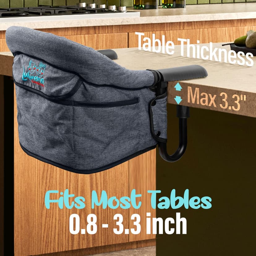 Hook-On Chairs - Portable & Foldable for Babies 6-36 Months, Family & Travel Use with Carry Bag (Grey)
