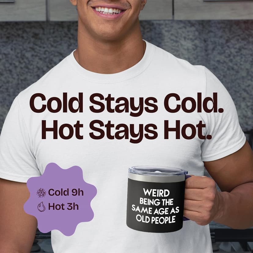40th 50th 60th 70th Christmas Gifts for Men Fathers Day - Weird Being the Same Age as Old People Mug 14oz Tumbler Black Gifts for Dad Birthday Gift Ideas for 70 Year Old Man Funny Gag Gift for Elderly