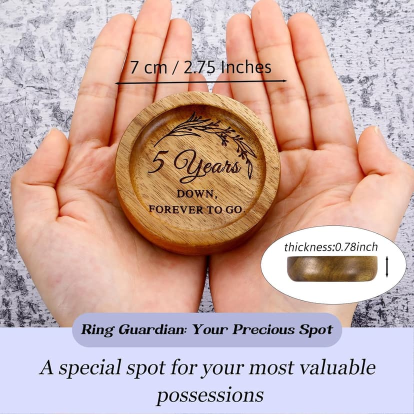 Wood Ring Dish 5 Year Anniversary Wood Gifts for Him Her - 5th Anniversary Wedding Gifts for Wife Husband, 5 Year Marriage Aniversario Wooden Jewelry Dish for Women Men, Fifth Aniversario Ideas