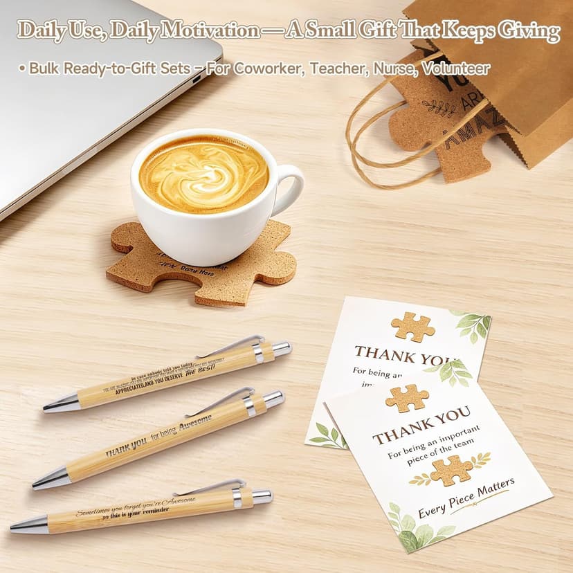 80Pcs/20 Sets Employee Appreciation Gifts Set - Puzzle Cork Coasters with Cards, Pens & Paper Bags, Thank You Gifts Bulk, Appreciation Gift for Coworkers, Perfect for Teachers, Nurses, Office, School B0GWCJP3J9