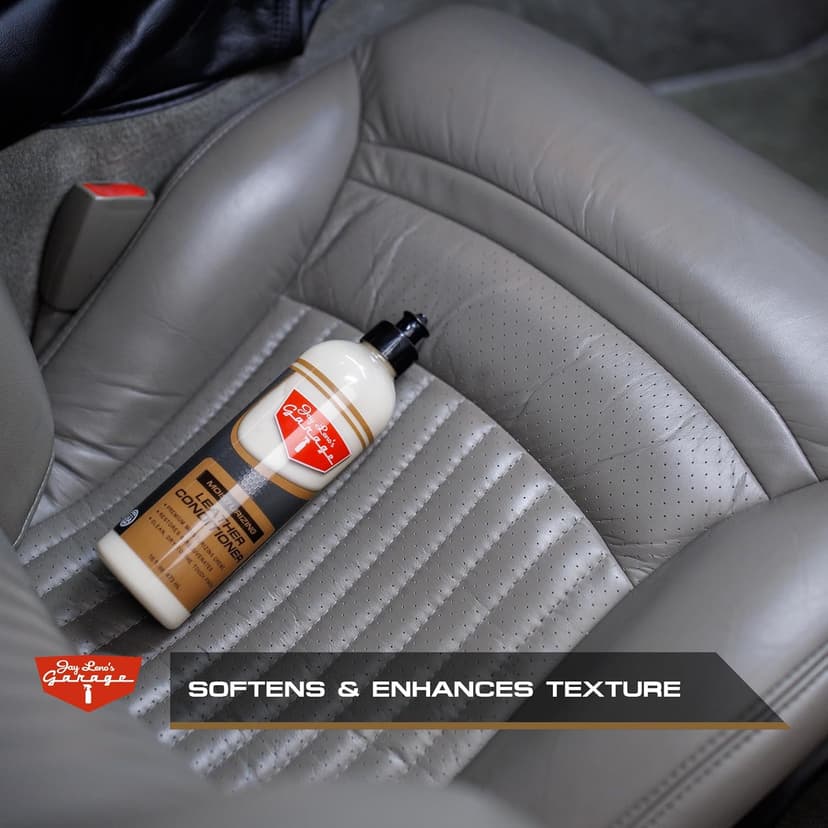 Jay Leno's Garage Car Leather Conditioner and Auto Leather Care - Professional Leather Conditioner for Car Seats, Nourishes Protects & Restores, Lanolin & Beeswax Formula, Non-Greasy Finish (16 oz)