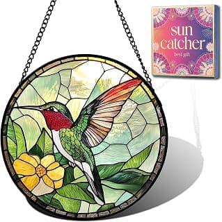 Christmas Stocking Stuffers Birthday Mothers Day Acrylic Decor Gift for Bird Lover Woman Mom Grandma Nana Wife Mother In Law Hummingbird Flower Suncatcher Sun Catchers Indoor Window Gifts for Mom 6.3" B0GQHGDH35