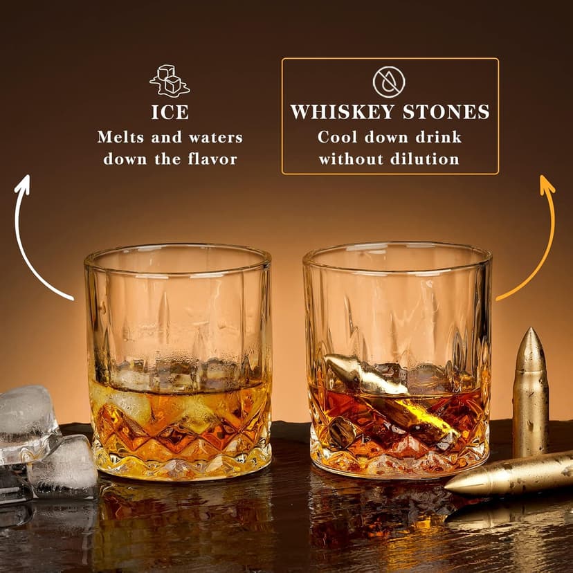 Gifts for Men Dad Husband, Christmas Anniversary Birthday Gifts for Him Boyfriend, Reusable Stainless Steel Whiskey Stones and Whiskey Glasses Set, Cool Burbon Scotch Cocktail Set Gifts