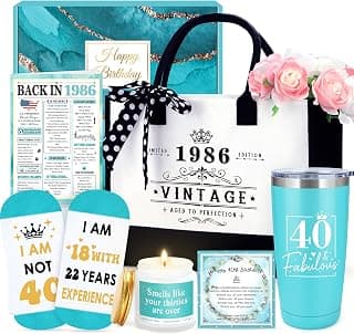 40th Birthday Gifts Women 40 Year Old Birthday Gifts dor Women Happy 40th Bday Gift for Her 40 and Fabulous Gift Ideas for Woman 40s Forty and Fabulous Decorations Set with Tumbler Tote Bag Socks B0G1LHRFHN