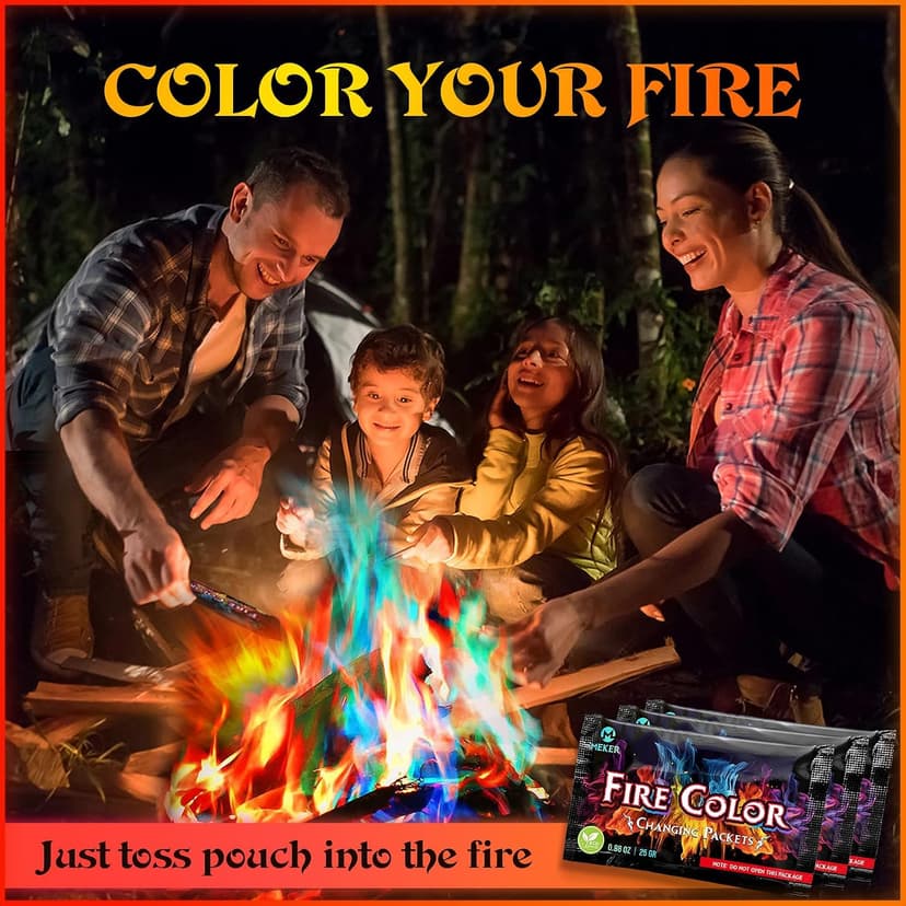 MEKER Fire Color Changing Packets - Fire Pit, Campfires, Outdoor Fireplaces, Bonfire - Magic Colorful Changing Fire - Perfect Fire Camping Accessories for Kids & Adults (12 Pack) B0C9THKCWY