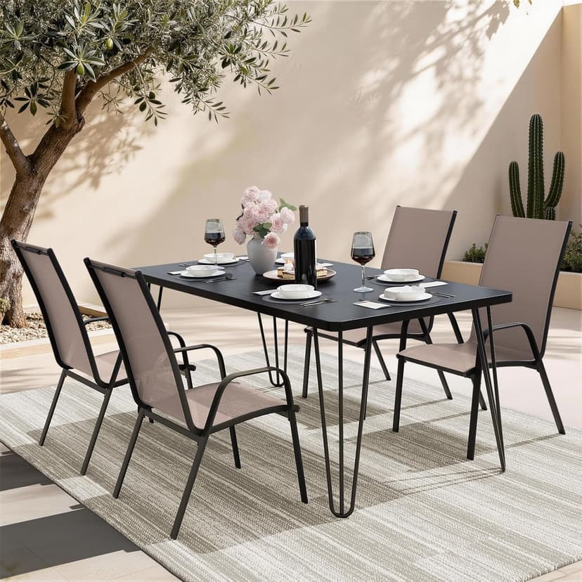 JEAREY Patio Dining Chairs Set of 4, Outdoor Stackable Dining Furniture Set, All Weather Dining Set for Lawn, Garden, Backyard, Poolside, Brown