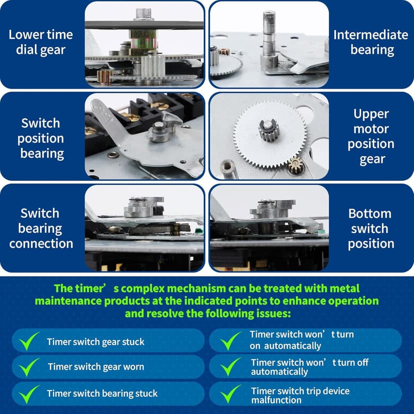 T104M Mechanical Time Switch Mechanism Only, 208-277 VAC DPST 5HP 40A Time Switch, Heavy Duty Electromechanical Timer, 24 Hour 12 ON/Off for Pool Pump HVAC Fans Water Heater Lights
