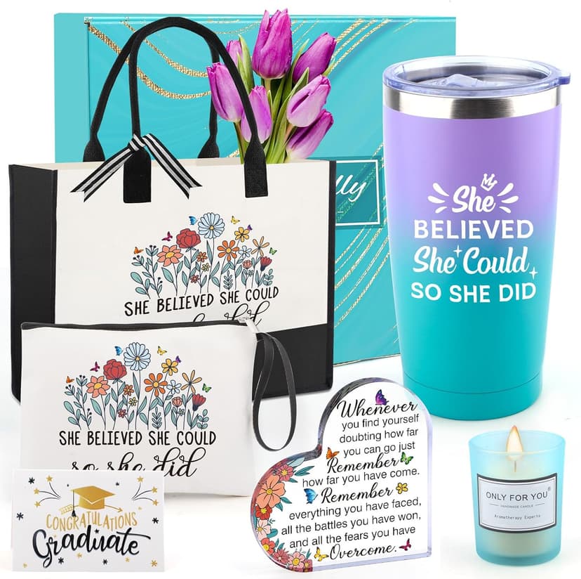 She Believed She Could So She Did Gift for Girl Canvas Tote Bag Tumbler High School Inspirational Class of 2026 Gifts Graduation Gift for Her College Master phd Congratulations Gifts for Women B0DSFV9L61
