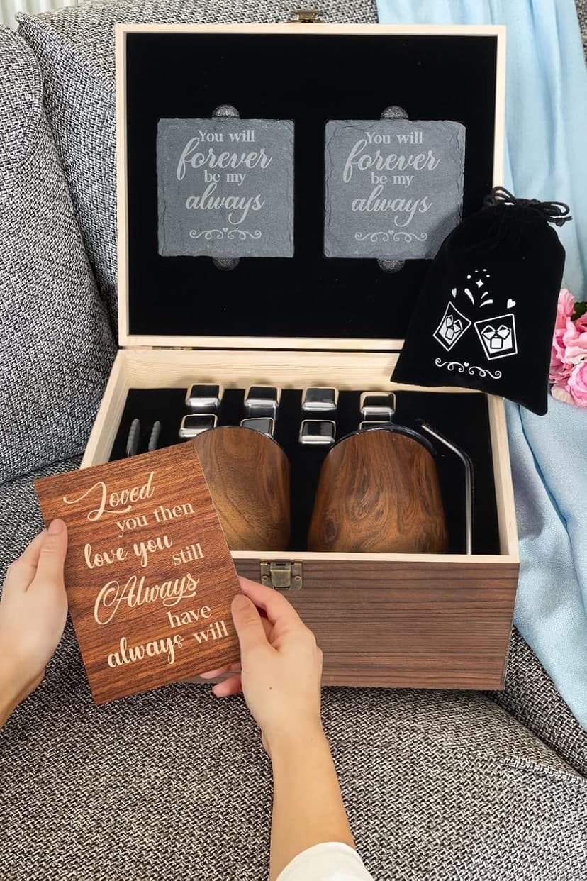 Anniversary for Her Girlfriend Wife Gift Romantic Birthday 5 Year 5th 1 Year First Anniversary Wood Gifts Wooden Cute Wine Tumbler Set Engraved To My Gorgeous Girl