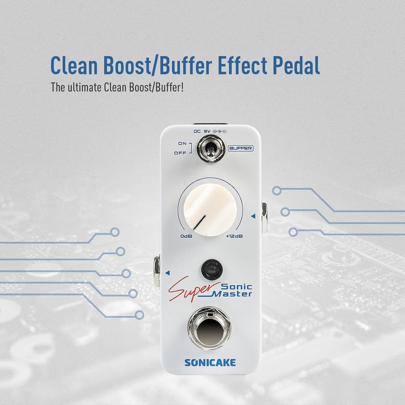 SONICAKE Clean Boost Pedal with Buffer and +12dB Gain, Mini Pure Boost Guitar Bass Effects Pedal - Sonic Super Master