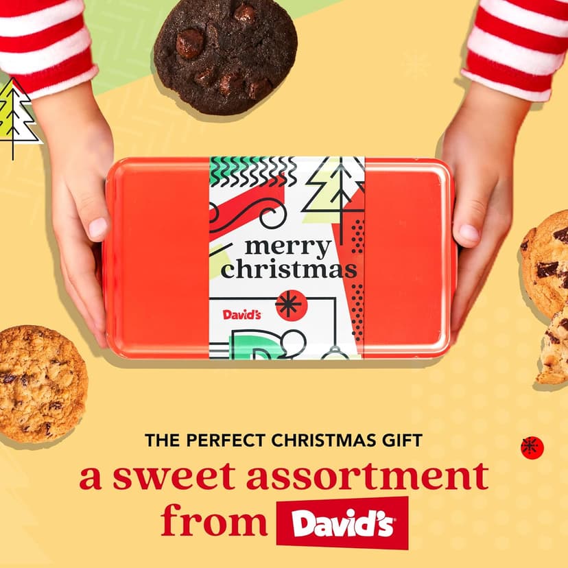 David's Cookies Merry Christmas Assorted Cookies in Sweet Sampler Tin – Fresh Baked Delicious Crunchy Cookies, Gourmet Cookie Gift Box For Friends, Family – Christmas Treats For Holiday Gatherings