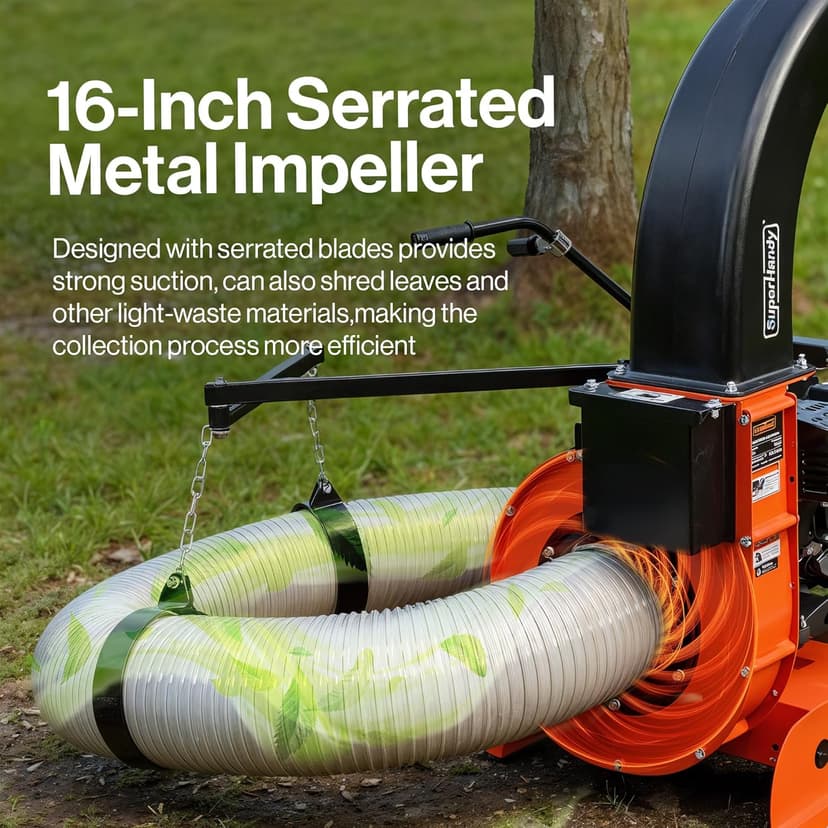 SuperHandy Truck Loader Leaf Vacuum – 15HP Electric Start Engine, Serrated Metal Impeller, Hitch or Tailgate Mount, Commercial Debris Vacuum for Lawn & Landscape Cleanup